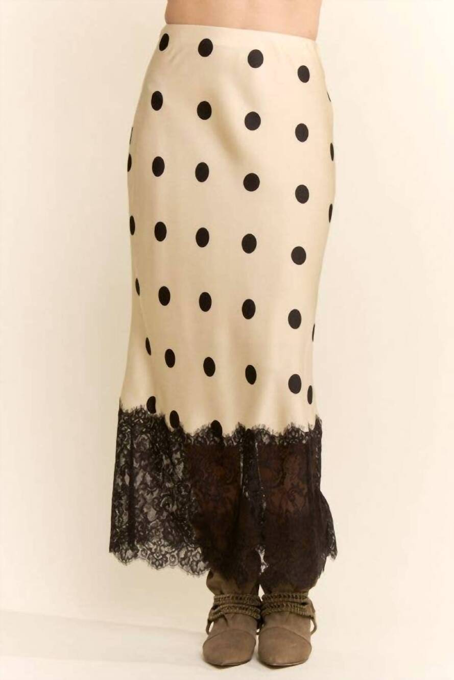 NEW DAVI & DANI eyelet ruffle tiered skirt in taupe black dots